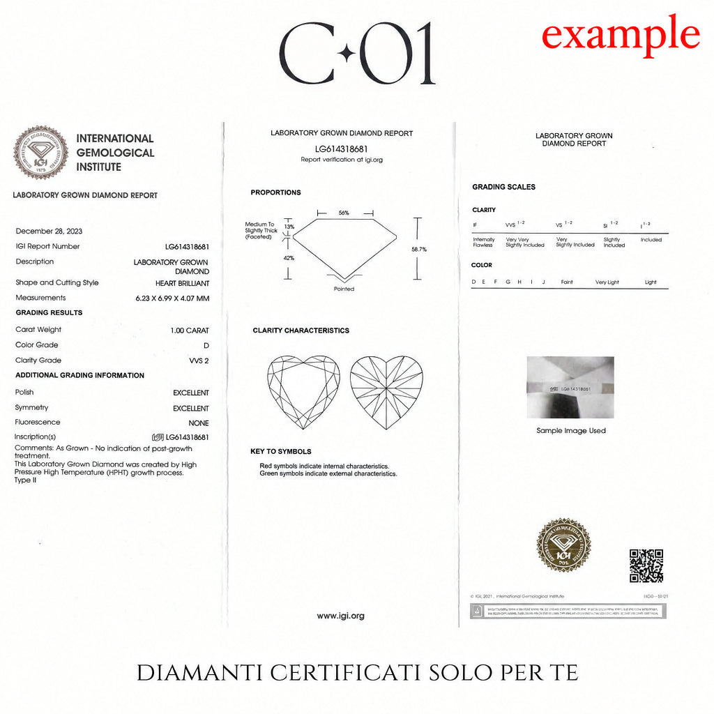 Solitaire in white gold with heart-cut lab-grown diamond, 1.00 carats.