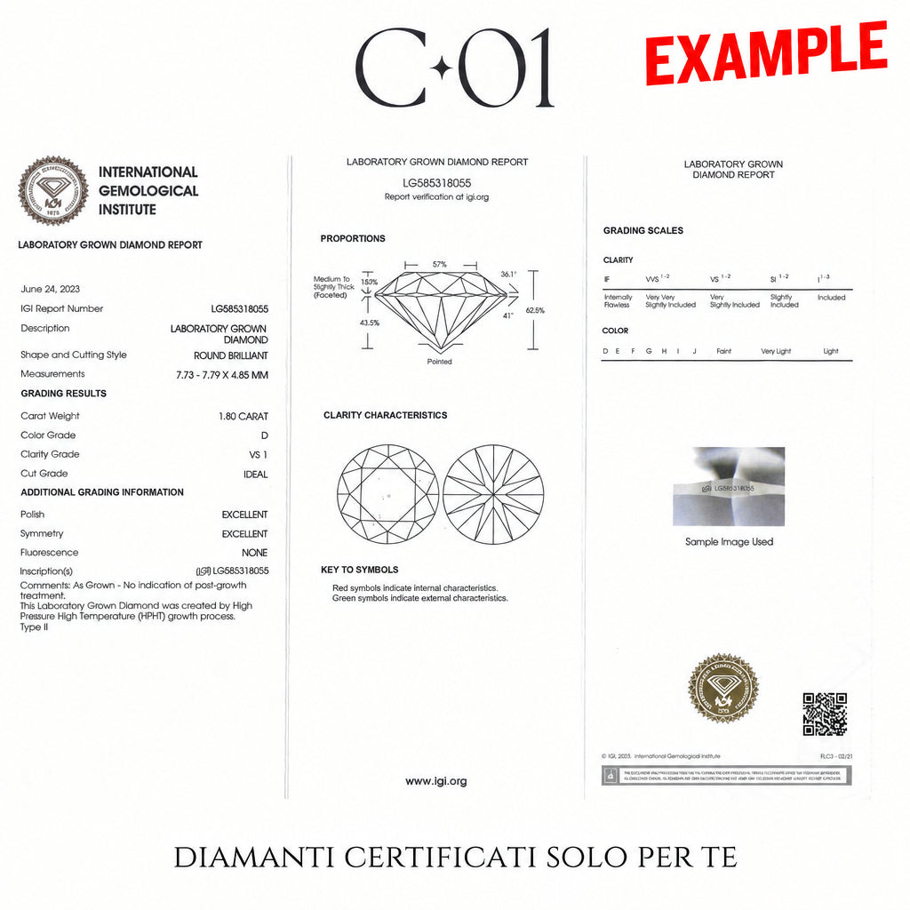 Solitaire in white gold with brilliant-cut lab-grown diamond, 1.80 carats.