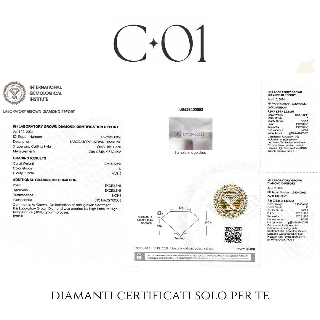 White gold light point choker with oval-cut lab-grown diamond, 0.92 carats.