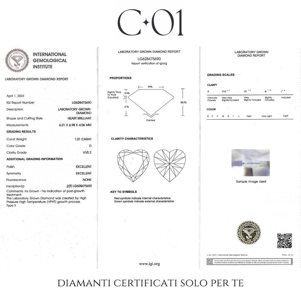 White gold choker with heart-cut lab-grown diamond and brilliant-cut lab-grown diamond surround, 1.15 carats.