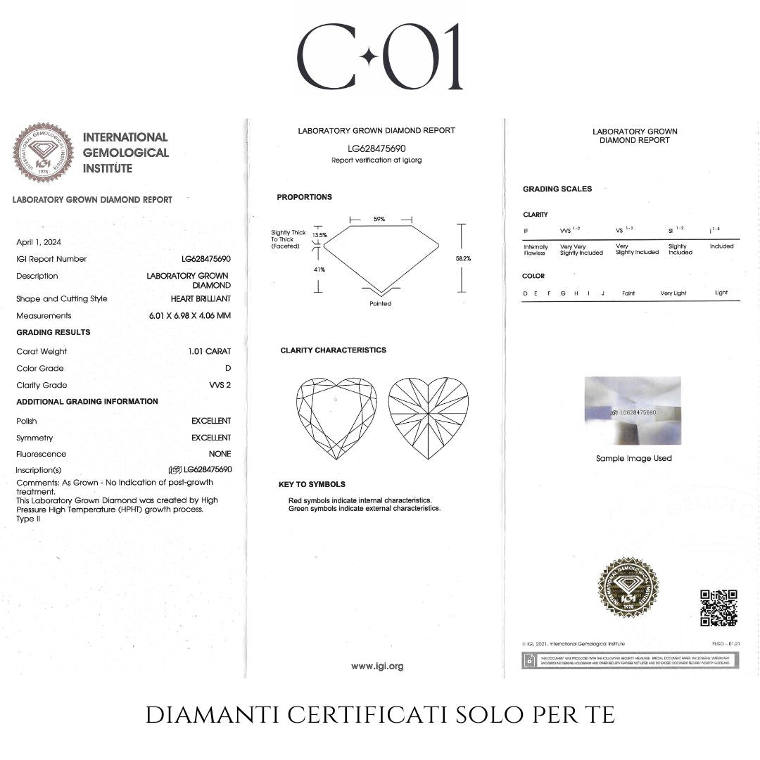 White gold choker with heart-cut lab-grown diamond and brilliant-cut lab-grown diamond surround, 1.15 carats.
