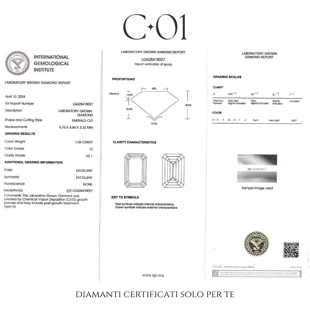 Anello Dreams smeraldo in oro bianco con diamanti lab-grown taglio brillante, 1,46 carati.