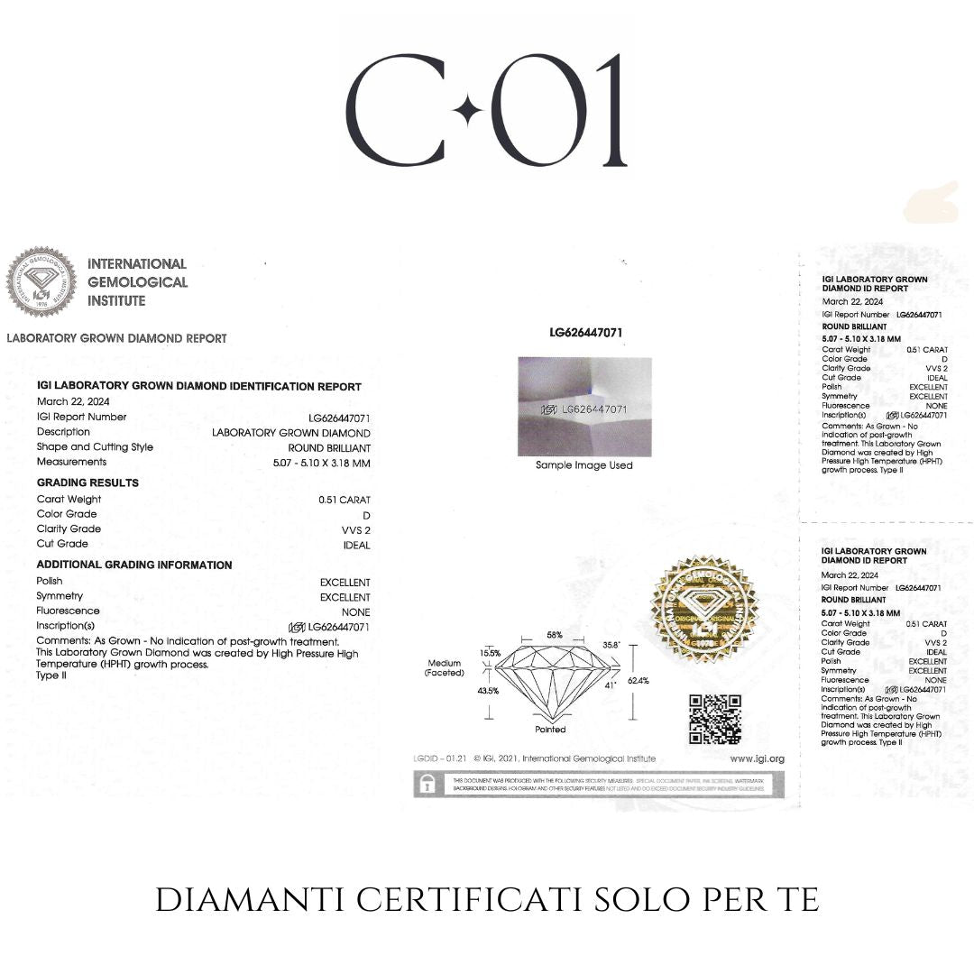 Orecchini punto luce con contorno in oro bianco con diamanti lab-grown taglio brillante, 1,21 carati.