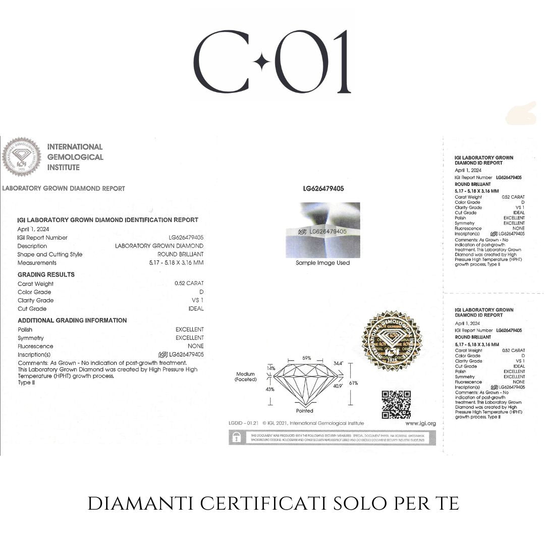 Girocollo punto luce in oro bianco con contorno e diamanti lab-grown taglio brillante, 0,62 carati.