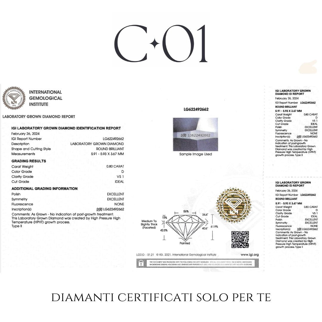 Orecchini punto luce con castone a cuore in oro bianco con diamanti lab-grown taglio brillante, 1,60 carati.