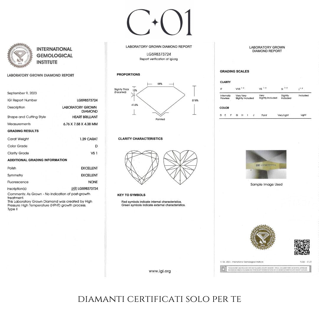 Girocollo Tennis con centrale in oro bianco e diamanti lab-grown taglio brillante e cuore, 5,51 carati.