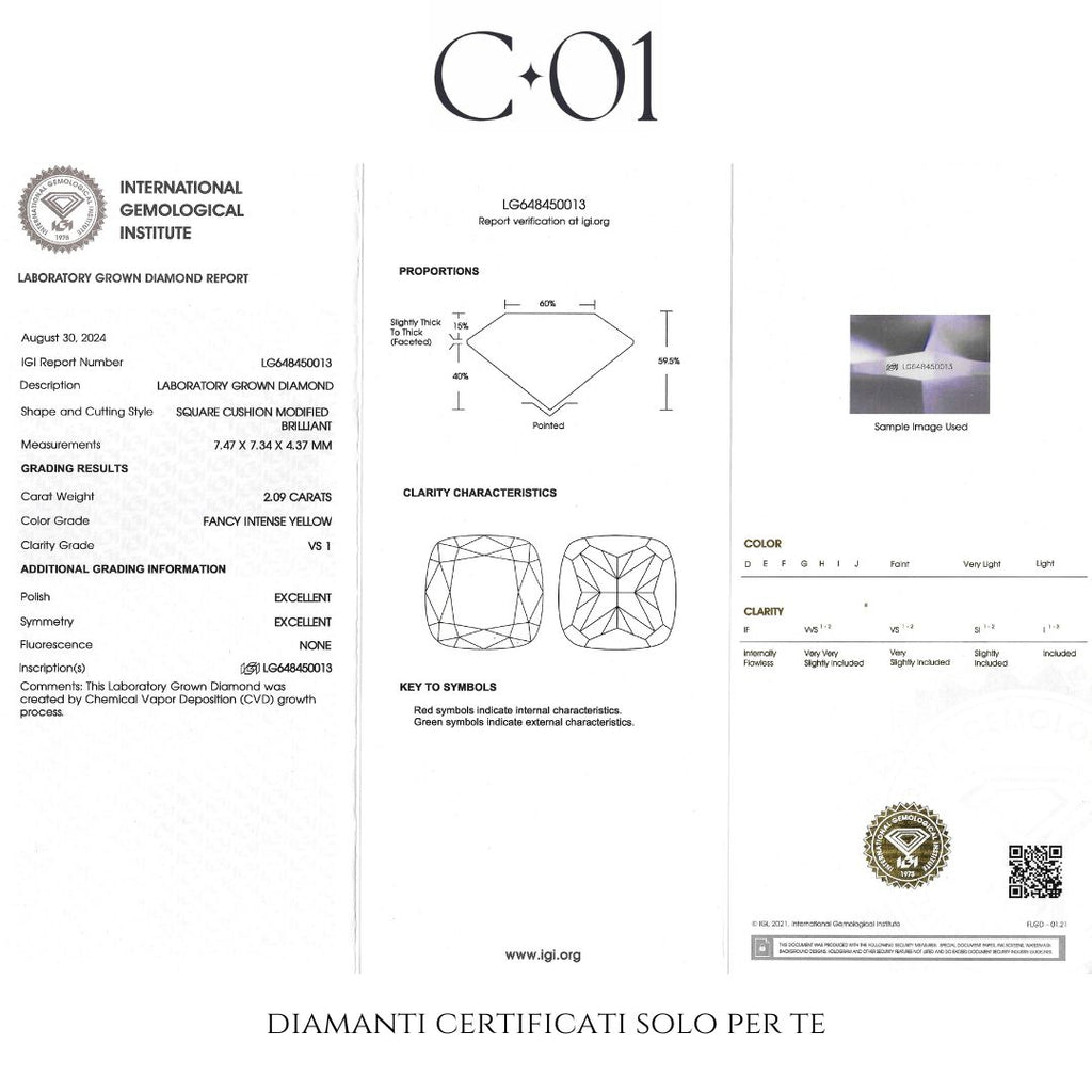 Anello Dreams cuscino fancy color in oro bianco con diamanti lab-grown taglio brillante, 2,58 carati.
