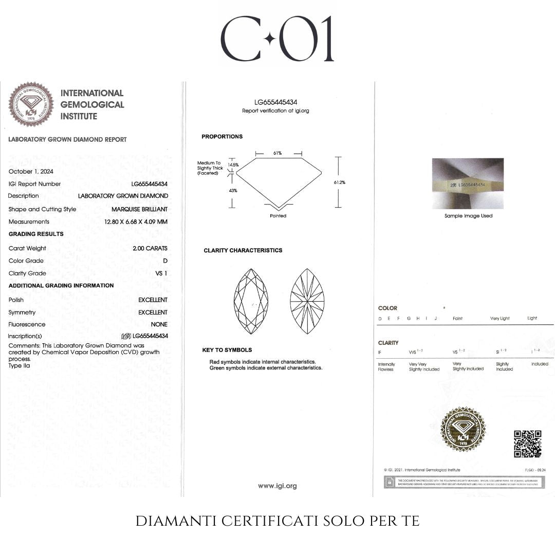 Anello dreams marquise in oro bianco con diamanti lab-grown taglio brillante, 2,77 carati.