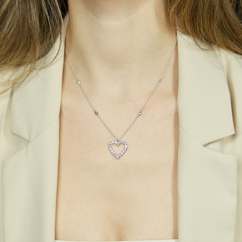 Girocollo a cuore in oro bianco e diamanti lab-grown taglio brillante, 1,23 carati.