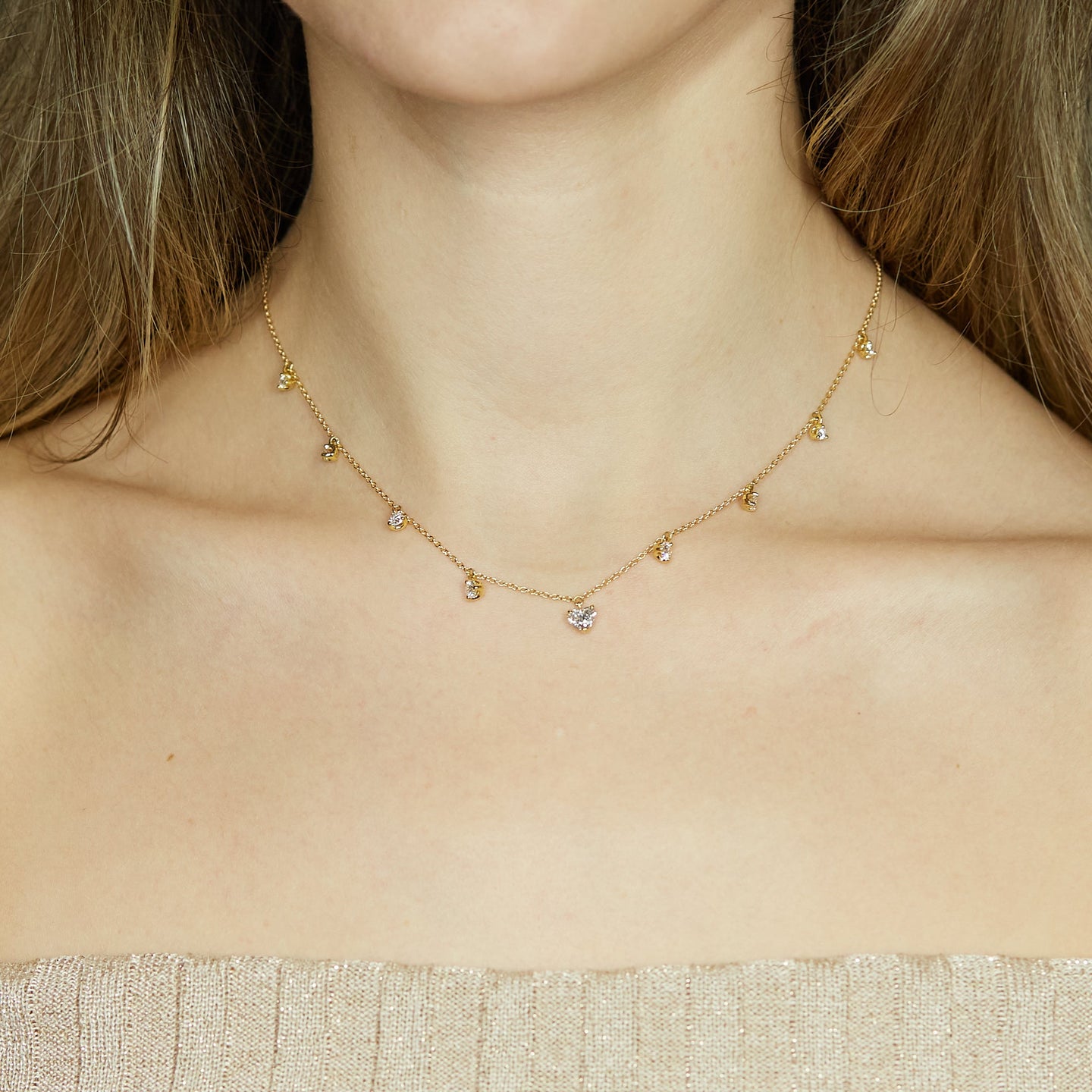 Girocollo in oro giallo e diamanti Lab-Grown taglio cuore e brillante,1,24 carati.