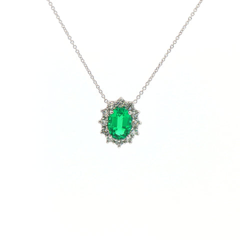 Girocollo in oro bianco con smeraldo Lab-Grown taglio ovale e diamanti Lab-Grown taglio brillante.