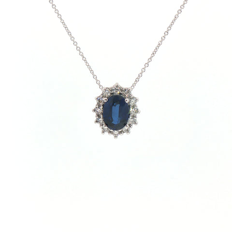 Girocollo in oro bianco con zaffiro Lab-Grown taglio ovale e diamanti Lab-Grown taglio brillante.