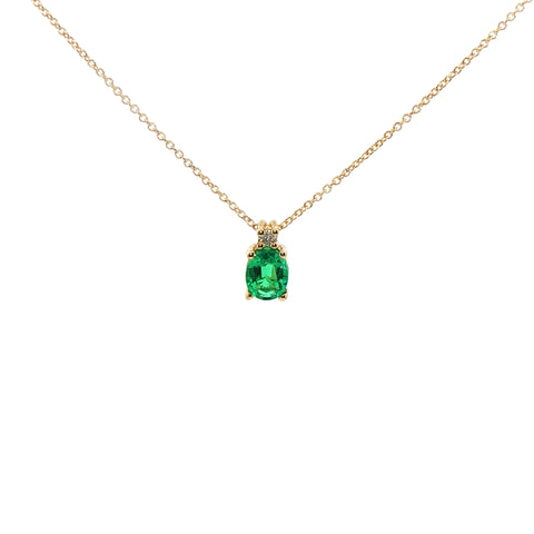 Girocollo in oro giallo con smeraldo Lab-Grown taglio ovale e diamante Lab-Grown taglio brtillante.