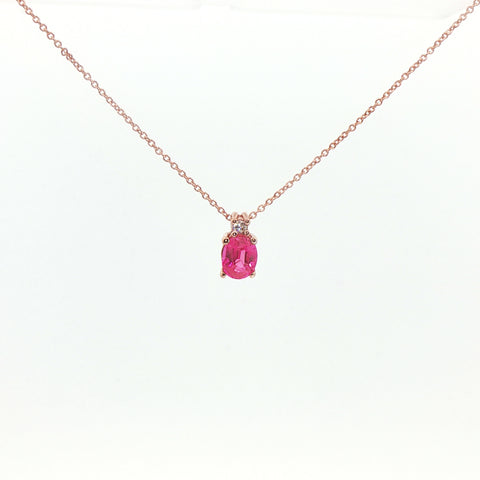 Girocollo in oro rosa con zaffiro rosa Lab-Grown taglio ovale e diamante Lab-Grown taglio brillante.