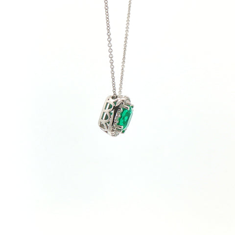 Girocollo in oro bianco con smeraldo Lab-Grown taglio cuscino e diamanti Lab-Grown taglio brillante.