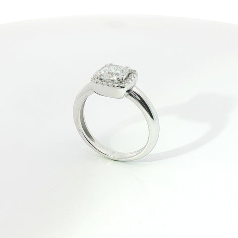 Anello in oro bianco con diamanti Lab-Grown taglio cuscino e brillante, 1,35 carati.
