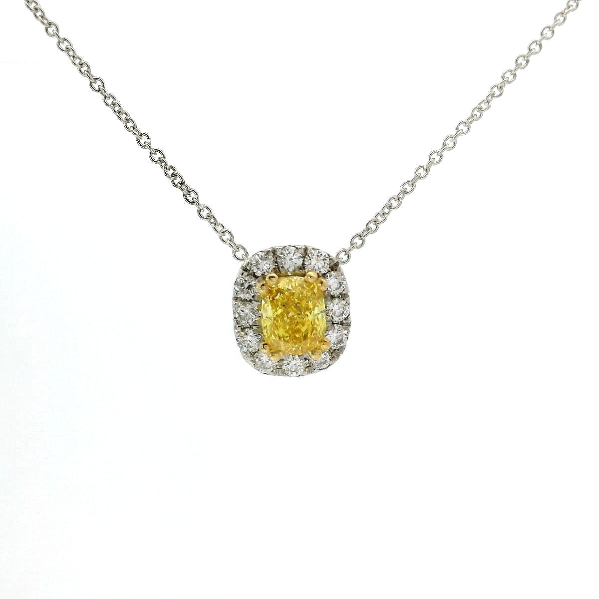 Girocollo dreams in oro bianco e diamante lab-grown taglio cuscino fancy yellow e taglio brillante, 1,12 carati.