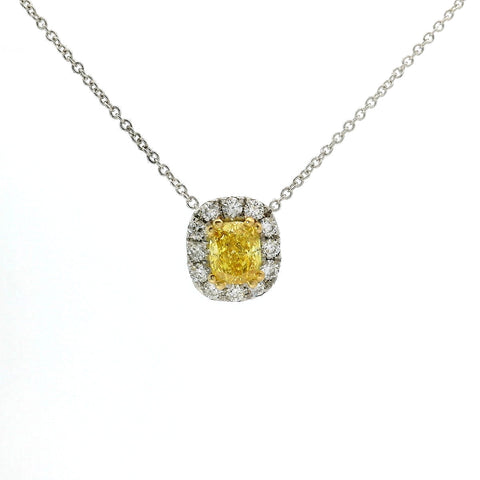 Girocollo dreams in oro bianco e diamante lab-grown taglio cuscino fancy yellow e taglio brillante, 1,12 carati.