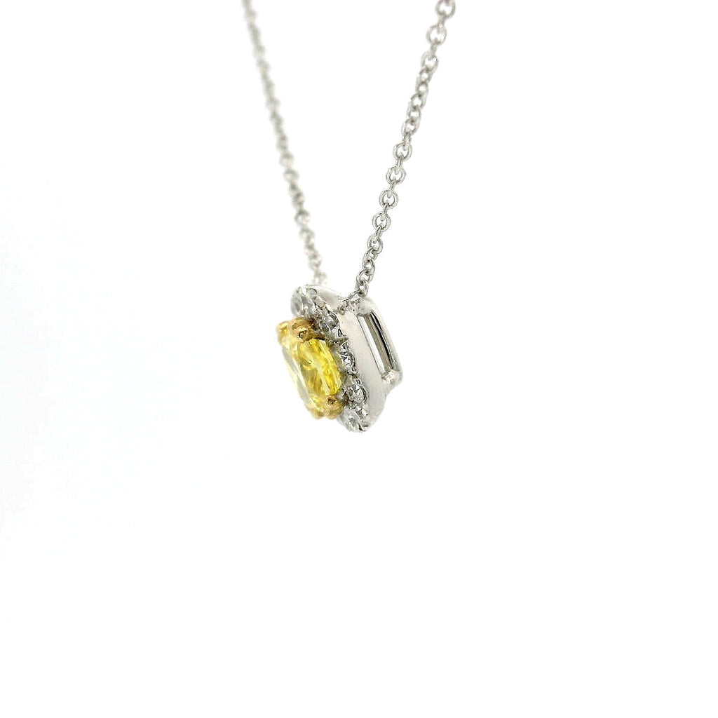 Girocollo dreams in oro bianco e diamante lab-grown taglio cuscino fancy yellow e taglio brillante, 1,12 carati.