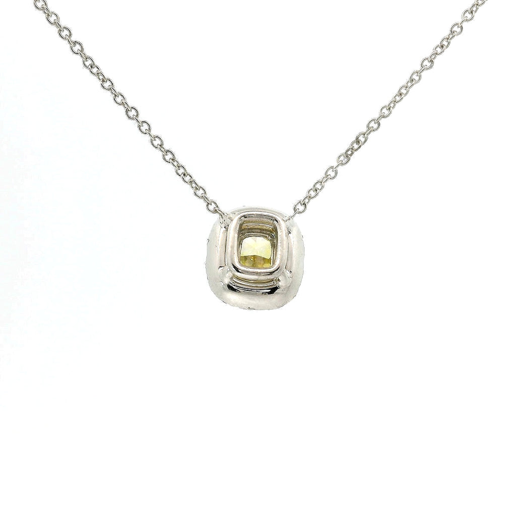 Girocollo dreams in oro bianco e diamante lab-grown taglio cuscino fancy yellow e taglio brillante, 1,12 carati.