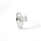 Solitaire in white gold with emerald-cut lab-grown diamond, 3.04 carats.