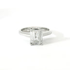 Solitaire in white gold with emerald-cut lab-grown diamond, 3.04 carats.