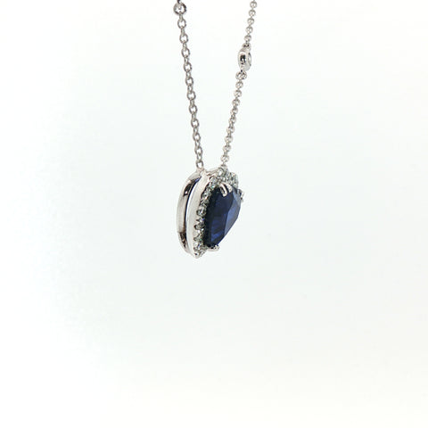 Girocollo in oro bianco con zaffiro Lab-Grown taglio cuore e diamanti Lab-Grown taglio brillante.