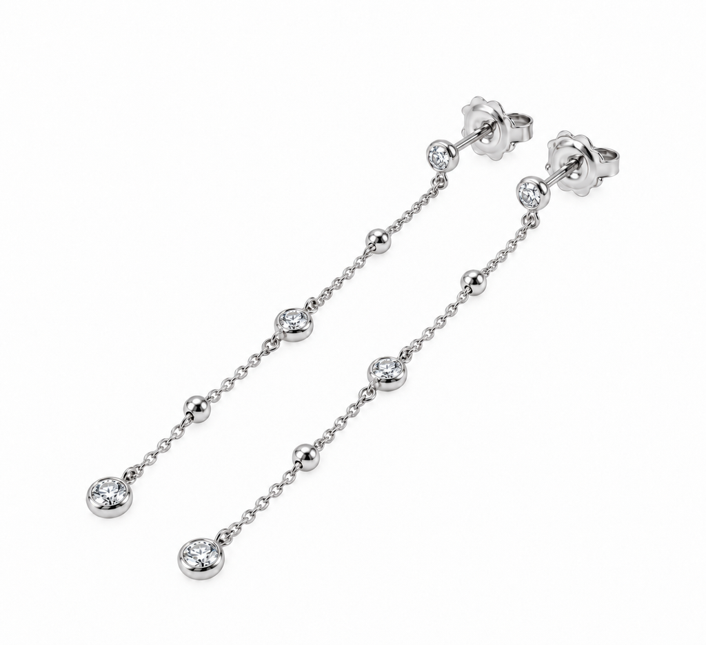 Orecchini Pendenti In Argento 925 con Diamanti Lab-Grown Taglio Brillante