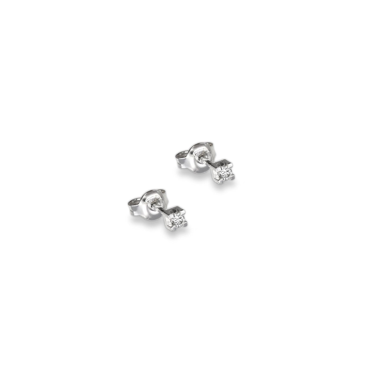 Orecchini punto luce oro bianco con diamanti lab-grown taglio brillante, 0,10 carati.