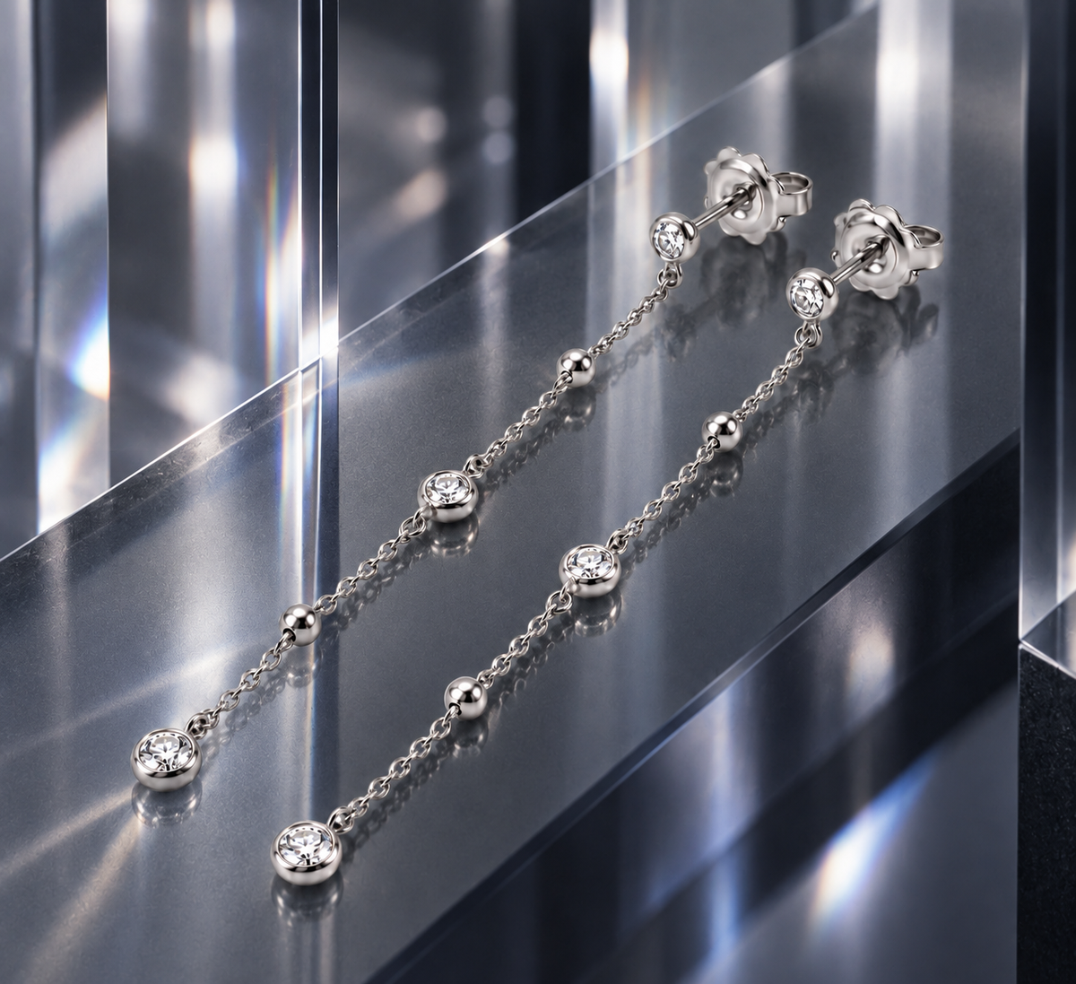 Orecchini Pendenti In Argento 925 con Diamanti Lab-Grown Taglio Brillante