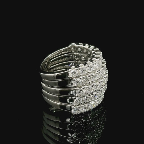 5-row white gold band with brilliant-cut lab-grown diamonds, 4.48 carats.