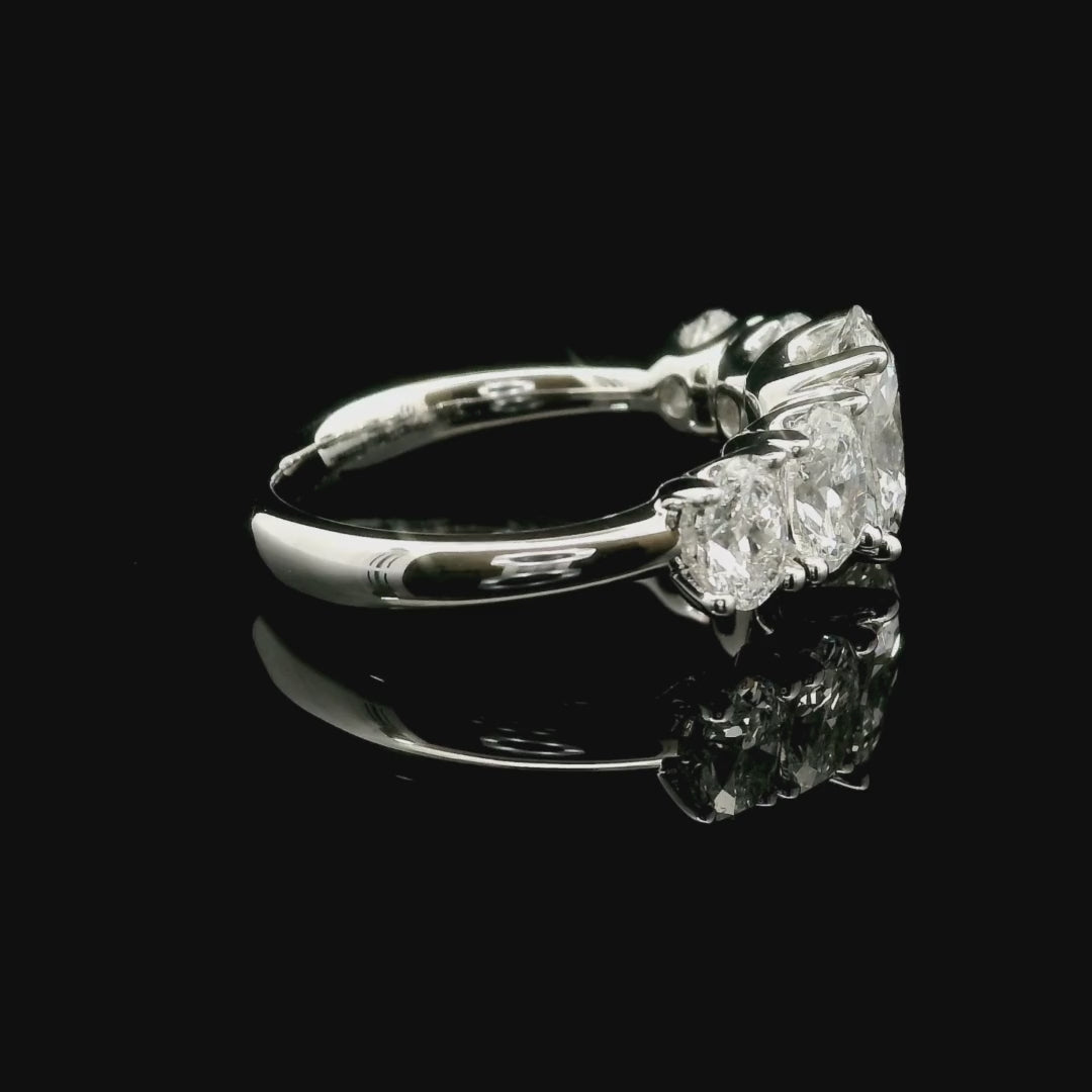 White gold gradation band ring with 5 oval-cut lab-grown diamonds, 3.20 carats.
