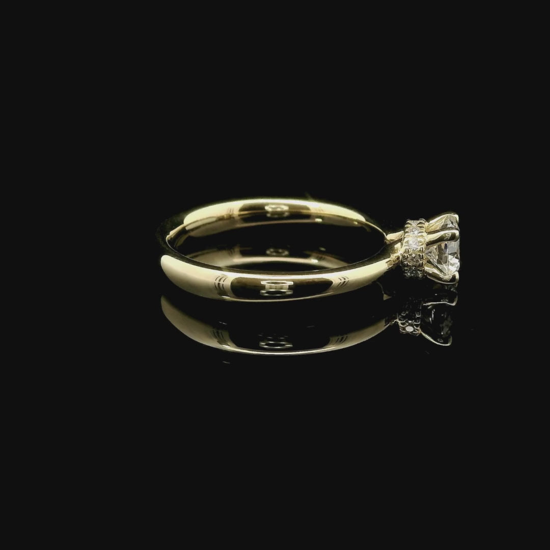 solitario in oro giallo con diamante lab-grown taglio brillante con bt sul castone, 0,55 carati