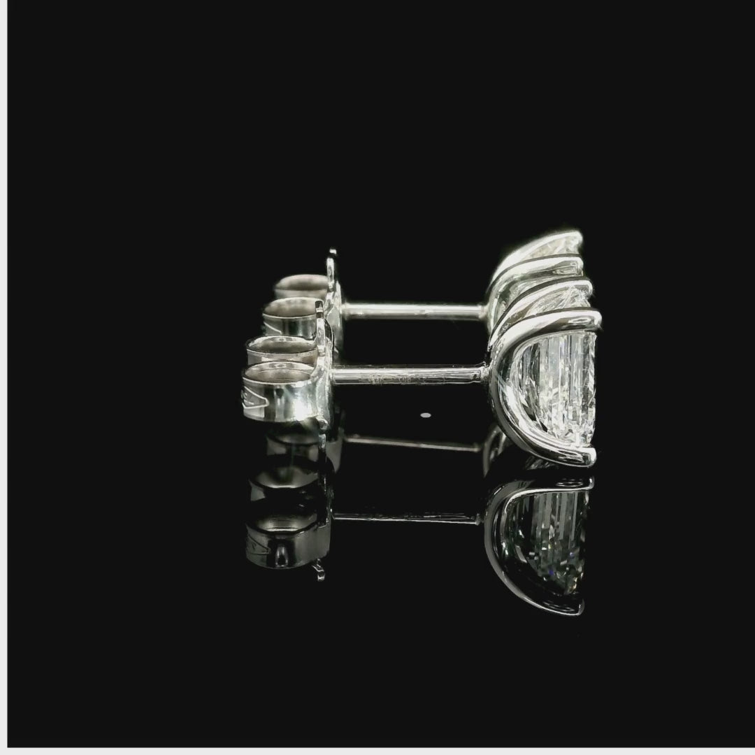White gold stud earrings with emerald-cut lab-grown diamond, 2.07 carats.