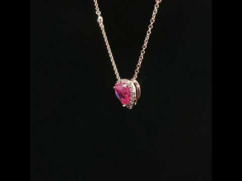 Girocollo in oro rosa con zaffiro rosa Lab-Grown taglio cuore e diamanti Lab-Grown taglio brillante.