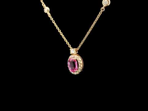 Girocollo in oro rosa con zaffiro rosa Lab-Grown e diamanti Lab-Grown taglio brillante.