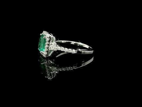 Anello in oro bianco con smeraldo Lab-Grown e diamanti Lab-grown taglio Brillante.