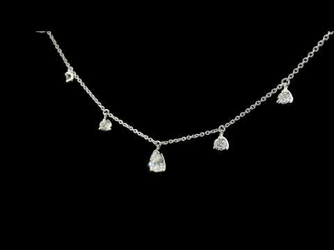 Girocollo in oro bianco con pendenti di diamanti lab-grown taglio brilante e goccia, 1,21 carati.