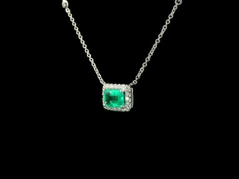 Girocollo in oro bianco con smeraldo Lab-Grown e diamanti Lab-Grown taglio brillante.