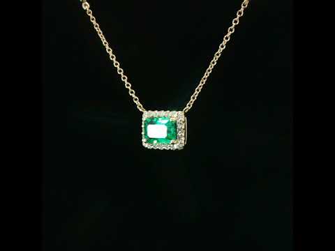 Girocollo in oro giallo con smeraldo Lab-Grown taglio smeraldo e diamanti Lab-Grown taglio brillante.