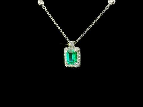 Girocollo in oro bianco con smeraldo Lab-Grown e diamanti Lab-Grown taglio brillante.
